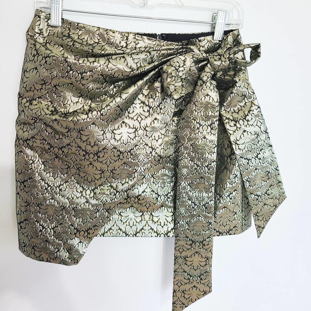 REBECCA MINKOFF Augustina Faux Wrap Skirt Shimmering Jacquard